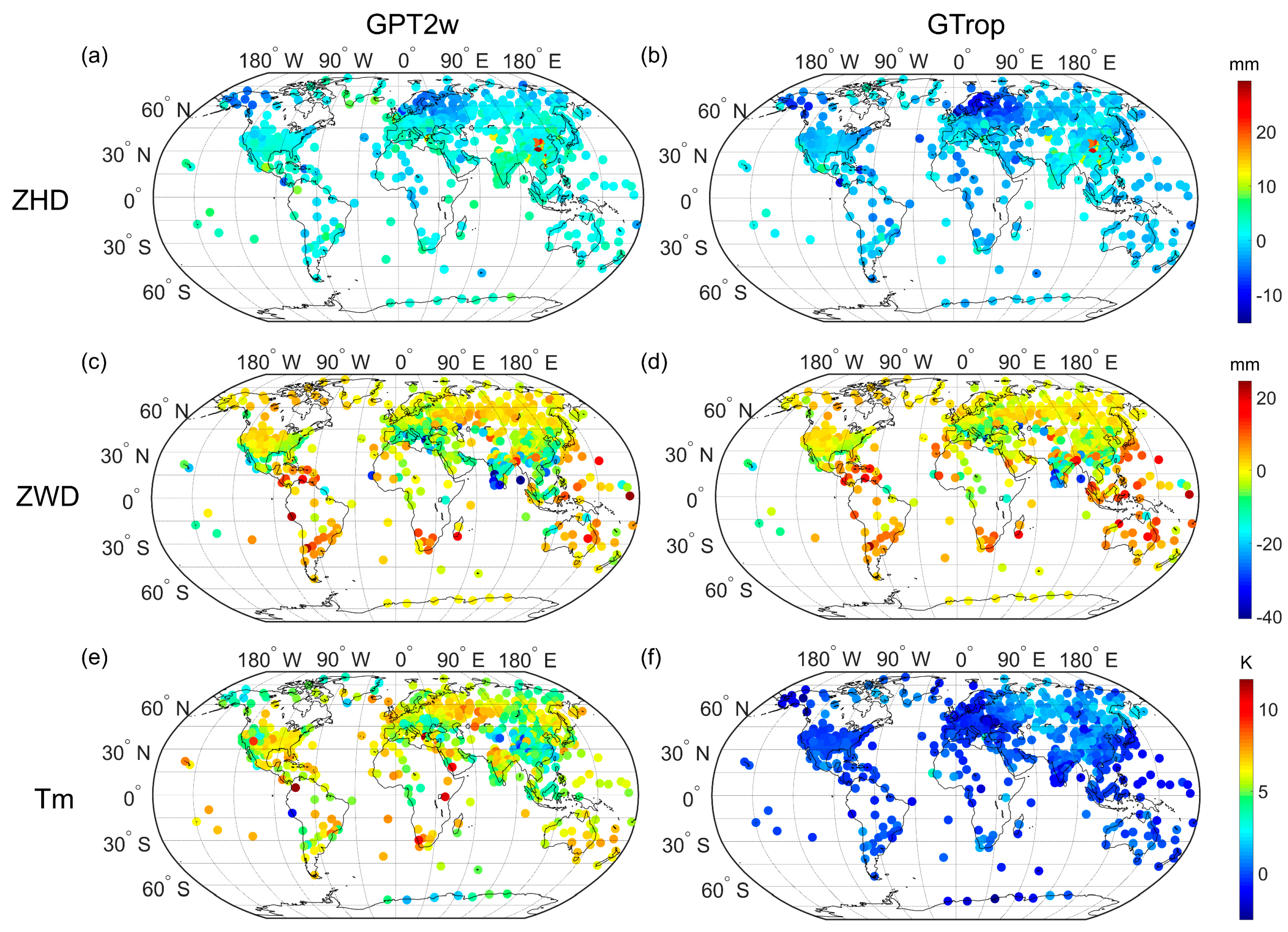 Global bias of GTrop and GPT2w validated by radiosonde data